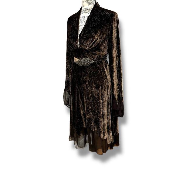 Eli Tahari Size 4 Brown Laser Cut Silk Blend Velvet Dress Fairy Whimsy Goth - Picture 2 of 8